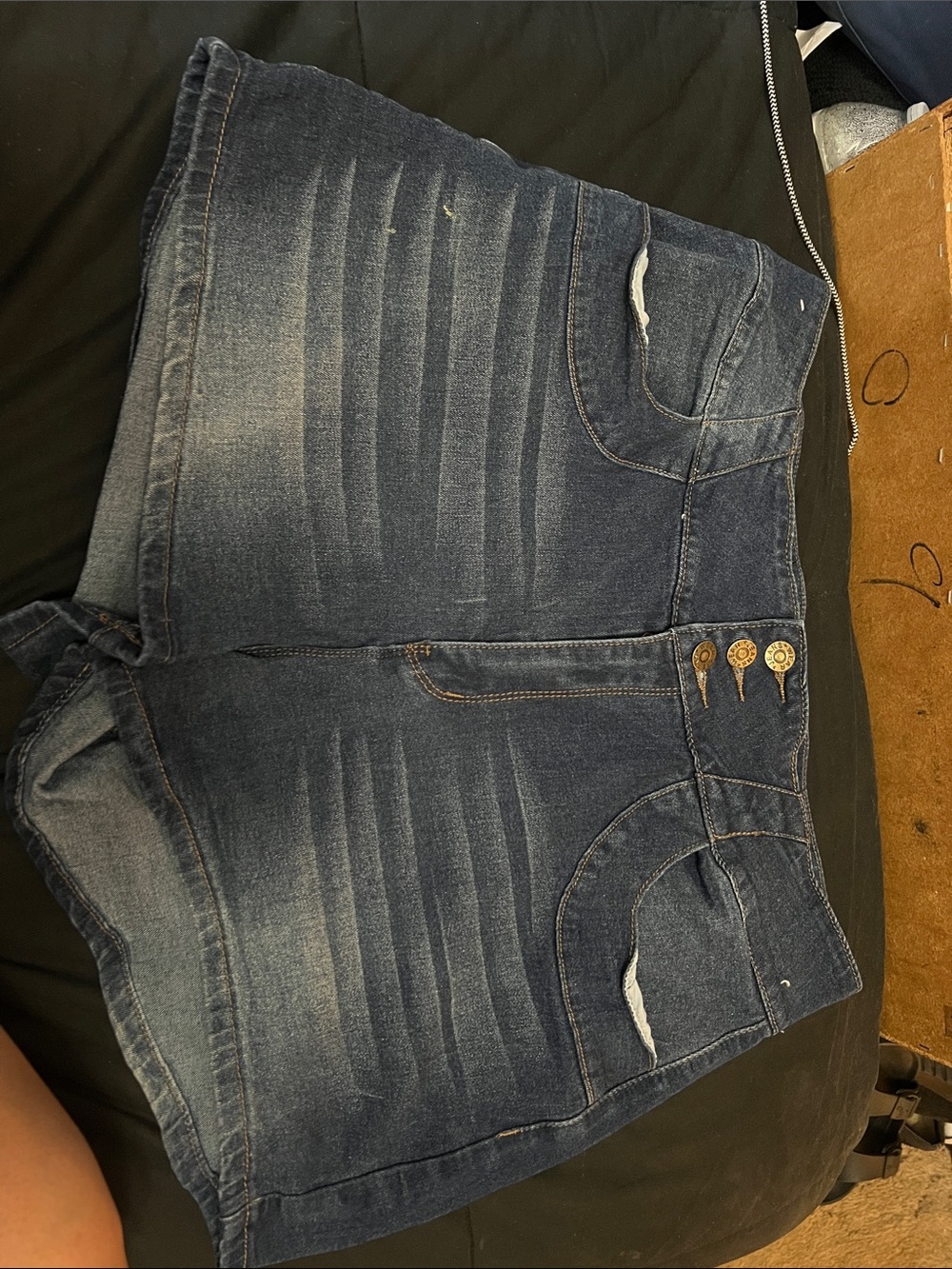 SHEIN Blue High-Rise Denim Shorts with Triple Button Detail